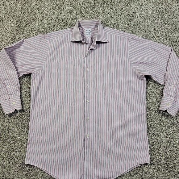 Brooks Brothers Dress Shirt Mens 16/33 Pink Button Up Striped Long Sleeve Stripe - Picture 1 of 7